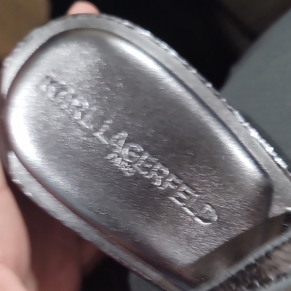 Karl Lagerfeld Paris Rosalyn Dark Slate Snakeprint Leather Slingback Heels US 10 - Picture 7 of 8